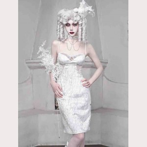 Sleeping Alice White Gothic Bodycon Strappy Dress by Blood Supply (BSY142)